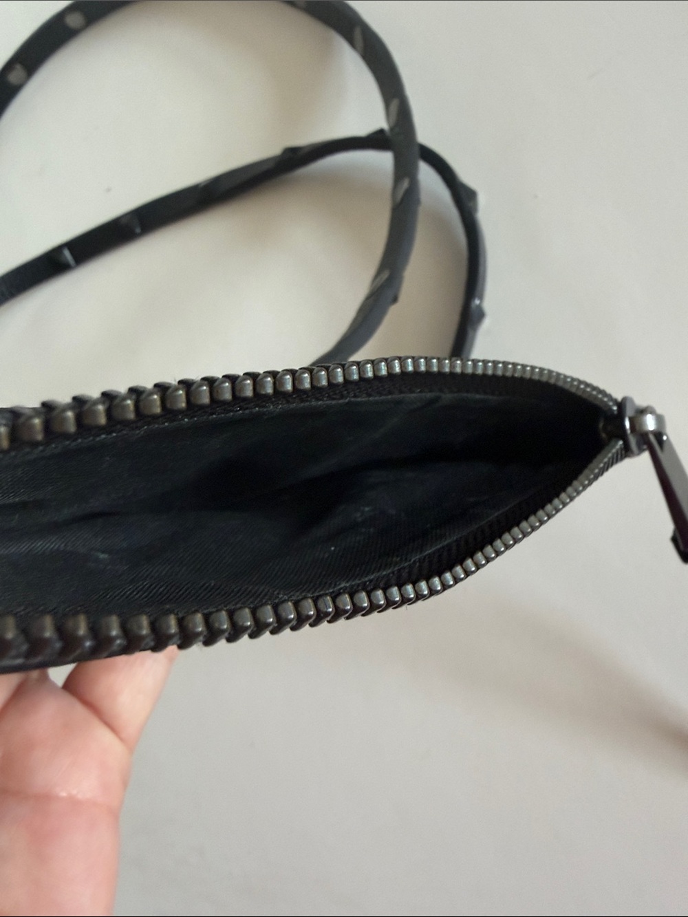Bandolier Sarah Black Pebbled Leather Studded Crossbody Zip Pouch Wallet - Picture 4 of 7